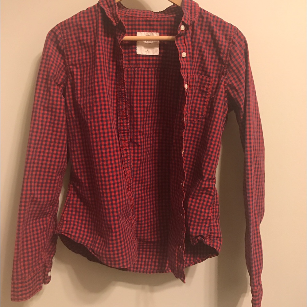 Abercrombie and Fitch Red and Navy Plaid shirt
